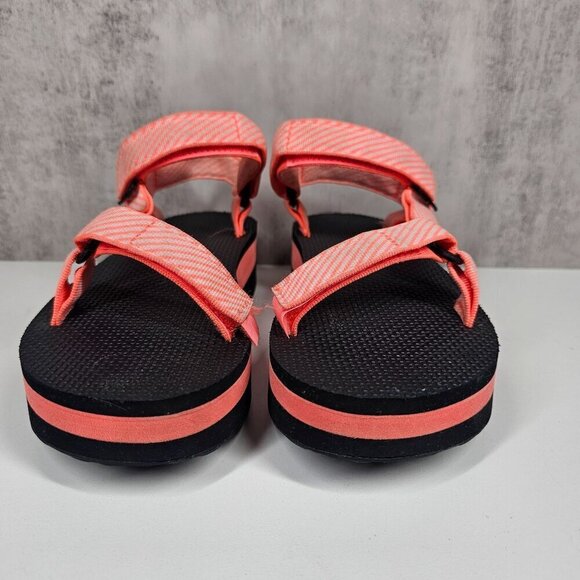 Teva Womens Platform Sandals Pink Coral Black Size 7 Adjustable Straps - Picture 10 of 12